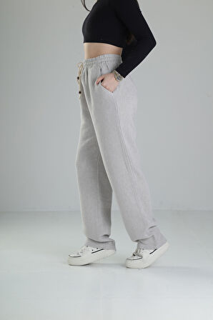 Bol Kalıp Gri Keten Pantolon COC2447