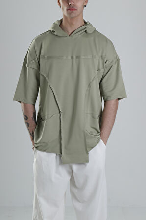 Avangart Yeşil Kapüşonlu T-Shirt COC2413