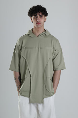 Avangart Yeşil Kapüşonlu T-Shirt COC2413