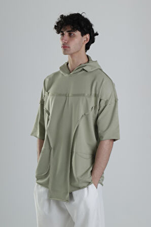 Avangart Yeşil Kapüşonlu T-Shirt COC2413