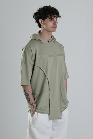 Avangart Yeşil Kapüşonlu T-Shirt COC2413