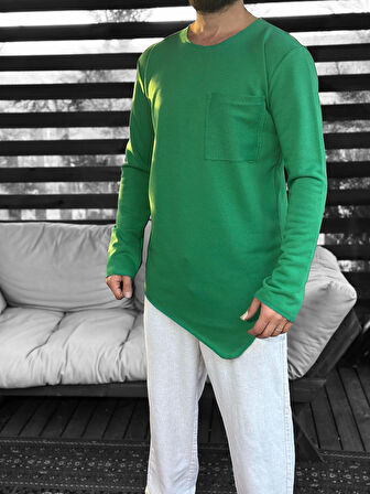 Asimetrik Cep Detaylı Yeşil Sweat COC2402