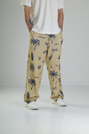 Ağaç Desenli Sarı Baggy Pantolon COC2516
