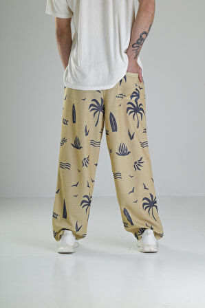 Ağaç Desenli Sarı Baggy Pantolon COC2516