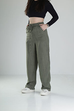 Aerobin Keten Kumaş Yeşil Baggy Pantolon COC2511
