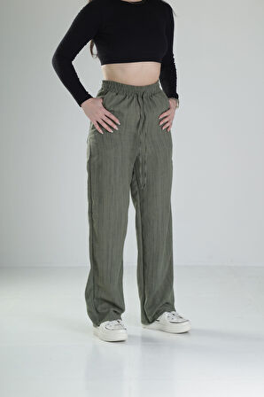 Aerobin Keten Kumaş Yeşil Baggy Pantolon COC2511
