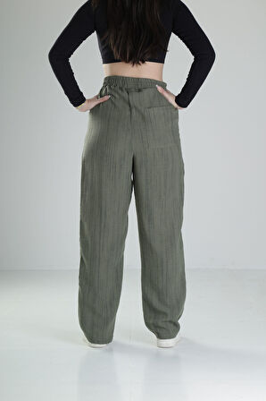 Aerobin Keten Kumaş Yeşil Baggy Pantolon COC2511