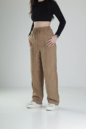 Aerobin Keten Kumaş Kahve Baggy Pantolon COC2510