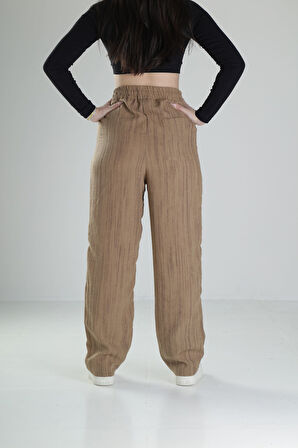 Aerobin Keten Kumaş Kahve Baggy Pantolon COC2510