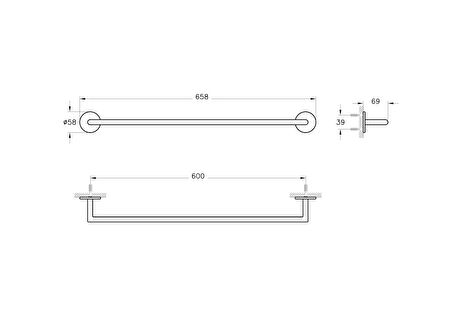 VitrA Origin A44897 Havluluk, 60 cm, Krom