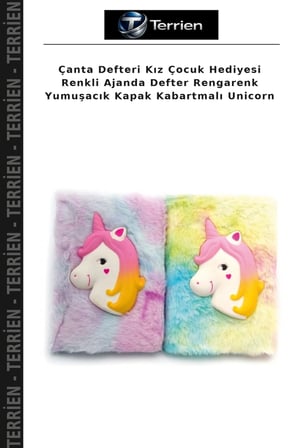 Çanta Defteri Kız Çocuk Hediyesi Renkli Ajanda Defter Rengarenk Yumuşacık Kapak Kabartmalı Unicorn