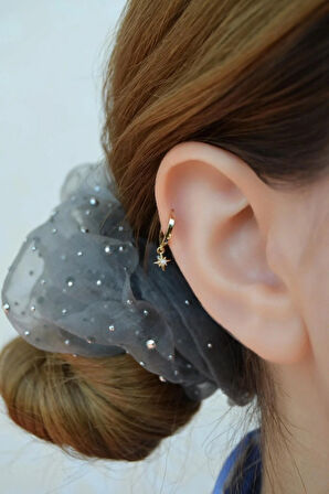 Mini İnci Detaylı Kuzey Yıldızı Charm Halka Piercing – Gold | Tragus, Helix, Kıkırdak Uyumlu | Tekli