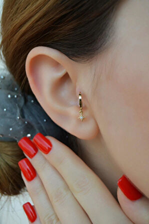 Mini İnci Detaylı Kuzey Yıldızı Charm Halka Piercing – Gold | Tragus, Helix, Kıkırdak Uyumlu | Tekli