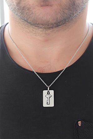 Anahtarlı Kelepçe Çelik Kolye ve Kalpli Paslanmaz Çelik Bileklik Seti - BJ-BB2691