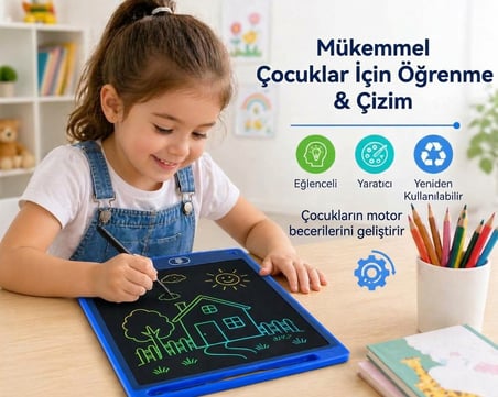 Flody 12 İnc Buyuk Boy Renkli Yazi Dijital Cocuk Yazi Tahtasi Grafik Cizim Tableti Lcd Ekran