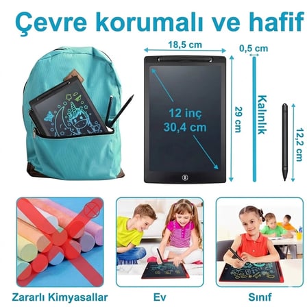 Flody 12 inç Büyük Boy Renkli Yazı Dijital Çocuk Yazı Tahtası Grafik Çizim Tableti LCD Ekran