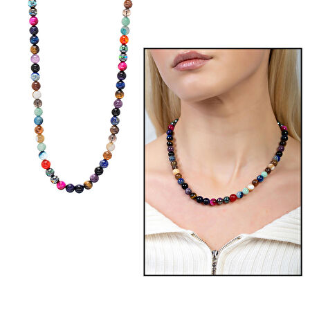 Küre Kesim Çakra Doğaltaş Kombinli Kadın Başarı Kolyesi