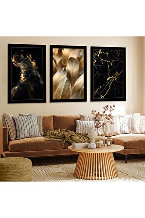 GOLD AYNALI PLEKSİ ÇERÇEVELİ MİNİMALİST PEMBE DOĞAL DESENLİ SOYUT ÇİZİM TABLO