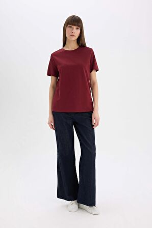 Regular Fit Bisiklet Yaka Basic Düz Casual Premium Kısa Kollu Tişört