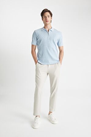 DeFacto Slim Fit Dar Kesim Kısa Kollu Fitilli Kaşkorse Yarım Fermuarlı Polo Tişört D3948AX24SMBE366