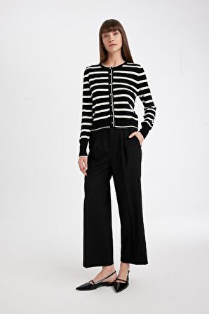 DeFacto Regular Fit Çizgili Bisiklet Yaka Düğmeli Triko Hırka D3303AX25SPBK27