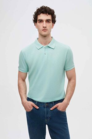 Ds Damat Regular Fit Açık Turkuaz Pike Dokulu %100 Pamuk Kıvrılmaz Polo Yaka Nakışlı T-Shirt 4HC14ORT51000