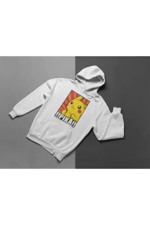 Pokemon Pikaçu Baskılı Unisex Oversize Çizgi Film Hoodie