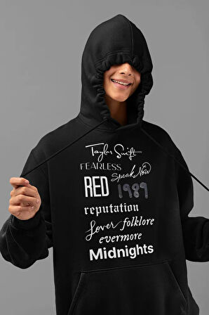 Taylor Swift Albüm İsimleri Baskılı Unisex Oversize Şarkıcı Hoodie