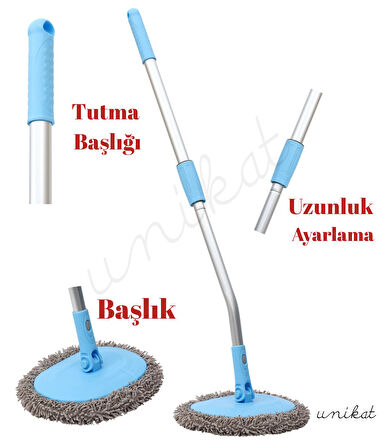 Teleskopik Saplı Eğik Başlıklı Yeni Nesil Araç Yıkama Mopu – Zor Yüzeyler İçin