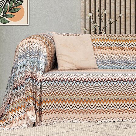 SoftMicro Missoni Zikzak Desenli 180x220 cm Koltuk Örtüsü Şalı, Kanepe Örtüsü, Tv Battaniyesi Çok Renkli