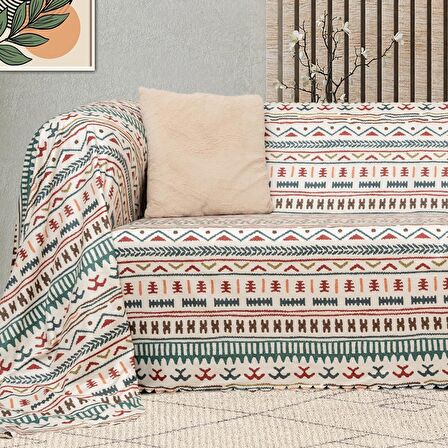 SoftMicro Etnik Desenli Boho 130x180 cm Koltuk Örtüsü Şalı, Kanepe Örtüsü, Tv Battaniyesi Turkuaz