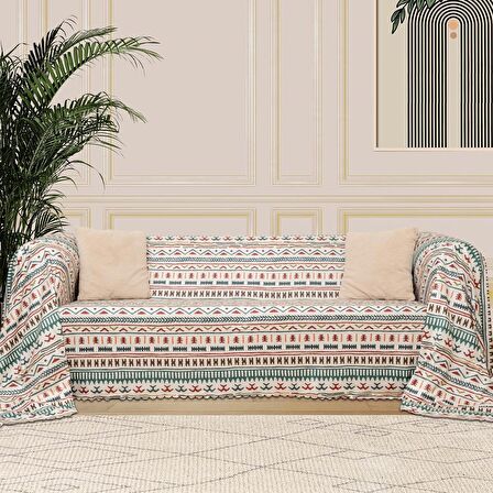 SoftMicro Etnik Desenli Boho 180x220 cm  Koltuk Örtüsü Şalı, Kanepe Örtüsü, Tv Battaniyesi Turkuaz