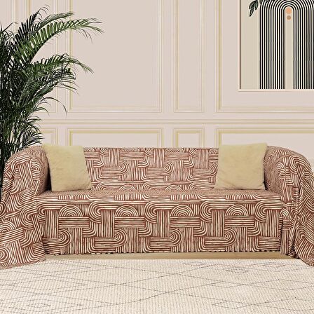 SoftMicro Gökkuşağı Desenli Boho 180x220 cm Koltuk Örtüsü Şalı, Kanepe Örtüsü, Tv Battaniyesi Kiremit Rengi