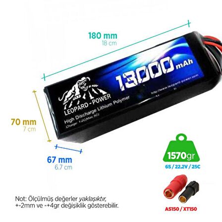 Leopard Power 13000 mAh 22.2V 6S 25C UAV & Multirotor Lityum Polimer Lipo Batarya Pil XT150 Plug