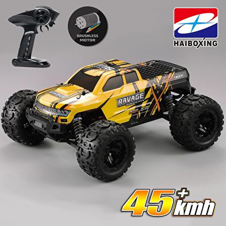 HAIBOXING RC 1/16 Ravage 45+ KM/H Sürat Uzaktan Kumandalı RC Model Araba RTR Elektrikli 4WD Brushless Fırçasız Offroad Truck (Sarı)