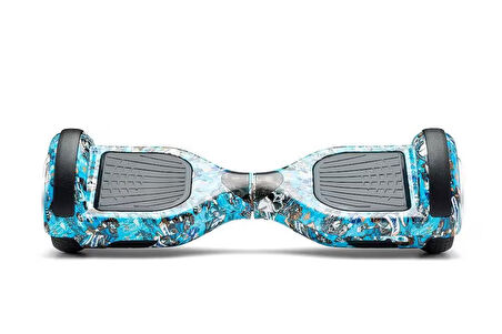 Elektrikli Kaykay Scooter Hoverboard 6.5 Inch Mavi Kurukafa Grafity Desenli Akıllı -denge - D20