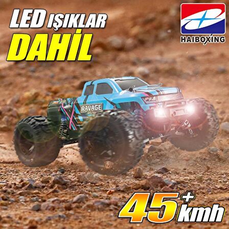 HAIBOXING RC 1/16 Ravage 45+ KM/H Sürat Uzaktan Kumandalı RC Model Araba RTR Elektrikli 4WD Brushless Fırçasız Offroad Truck (Mavi)