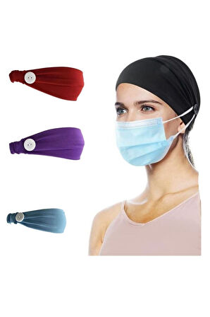 Unisex Yüz Maskesi Kulak Rahatlatıcı Saç Bandı Tutucu Maske Düğmeli Bandana