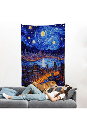 Vincent van Gogh Tarzı New York Manzara Duvar Örtüsü-7700