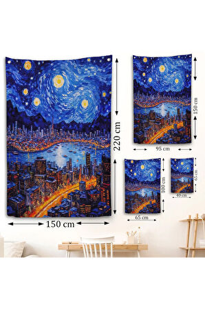 Vincent van Gogh Tarzı New York Manzara Duvar Örtüsü-7700