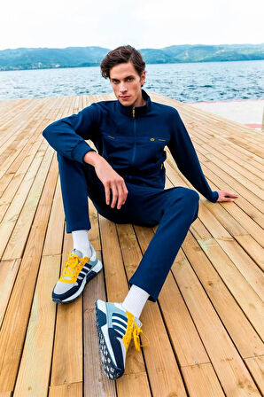 Erkek Iki Iplik Açık Lacivert Kumaş, Fermuarlı Dik Yaka Uzun Kol Cepli Eşofman Takımı - 7701