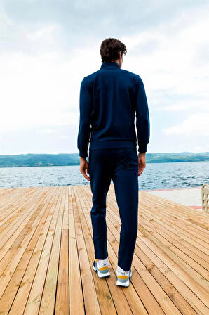 Erkek Iki Iplik Açık Lacivert Kumaş, Fermuarlı Dik Yaka Uzun Kol Cepli Eşofman Takımı - 7701