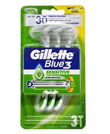 Gillette Blue 3 Sensitive 3'lü 3 Bıçaklı Tüm Cilt Tipleri İçin Kullan At Tıraş Bıçağı