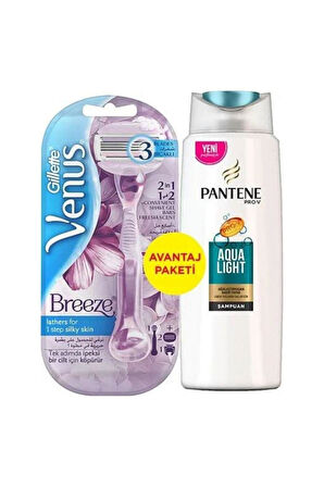 Venus Breeze Kadın Tıraş Makinesi Yedekli(2 Başlık)+ Pantene Şampuan Aqualight 360 ml