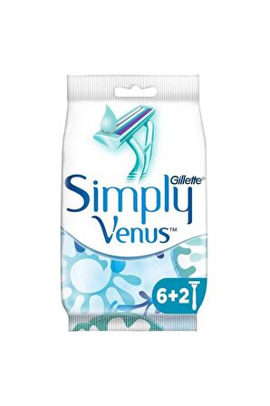 Gilette Simply Venüs 8'li Çift Bıçaklı Tüm Cilt Tipleri İçin Kullan At Tıraş Bıçağı