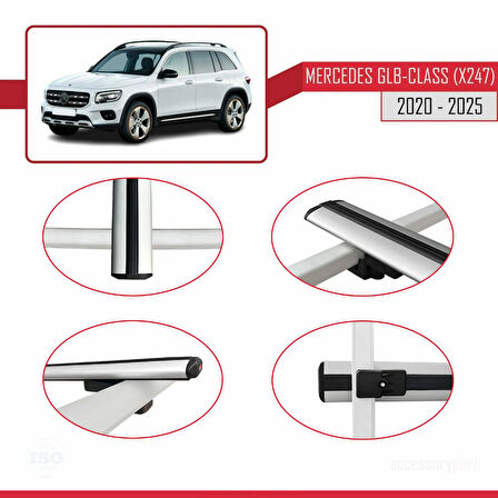 Mercedes GLB Class (X247) 2020 ve Sonrası ile Uyumlu BASIC Model Ara Atkı Tavan Barı Gri 2 Adet