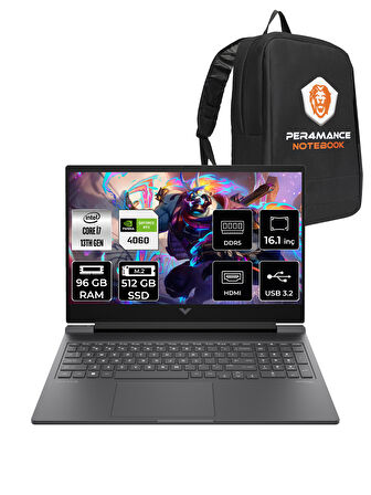 HP VİCTUS 16 i7-13700H 96GB 512GB SSD RTX4060/8GB 144HZ 16.1'' FHD FDOS 8B5Y3EA & PER4 ÇANTA