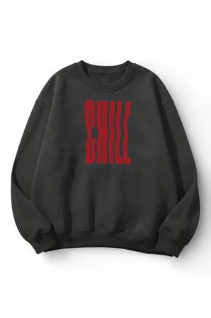 Unisex Yumuşak Dokulu Chill Baskılı Tasarım Oversize 3 İplik Bisiklet Yaka Sweatshirt