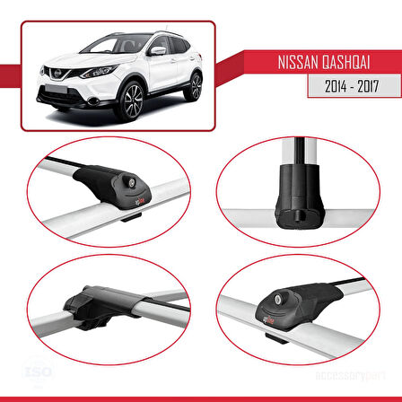 Nissan Qashqai 2 (J11) Pre-Facelift 2014-2017 Arası ile Uyumlu ACE-1 Ara Atkı Tavan Barı Gri 2 Adet
