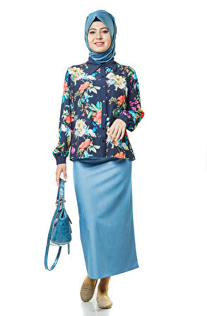 SORALLİNE KADIN KALEM ETEK 90 CM BOYUNDA ASTARLI MEVSİMLİK ÜRÜN 770 AÇIK MAVİ MELANJ